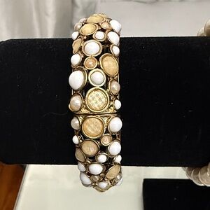 Gold and White Bubble-Detail Cuff Bracelet - Women Jewelry